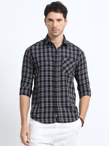 Black Twill Check Strips Shirt