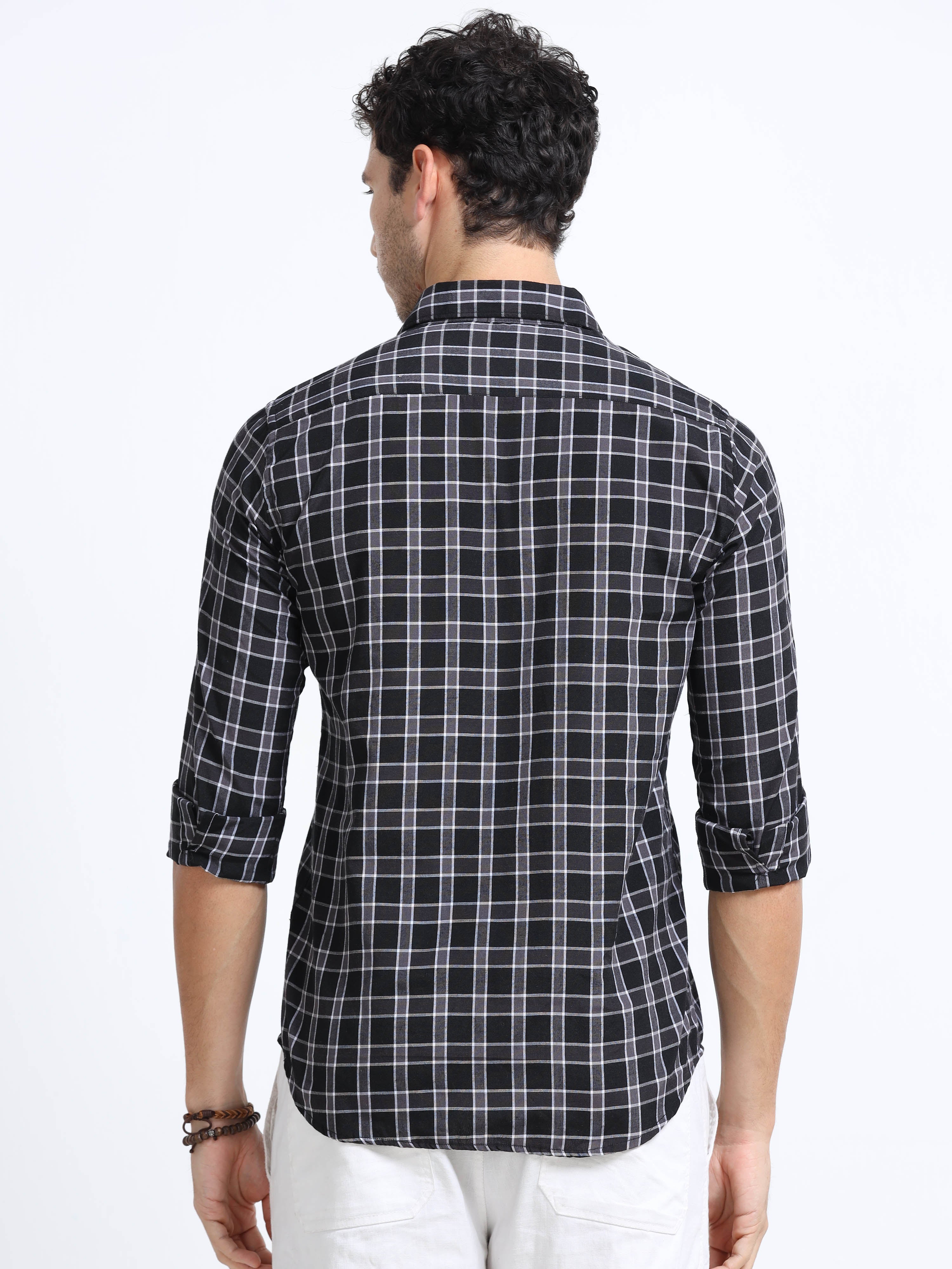 Black Twill Check Strips Shirt