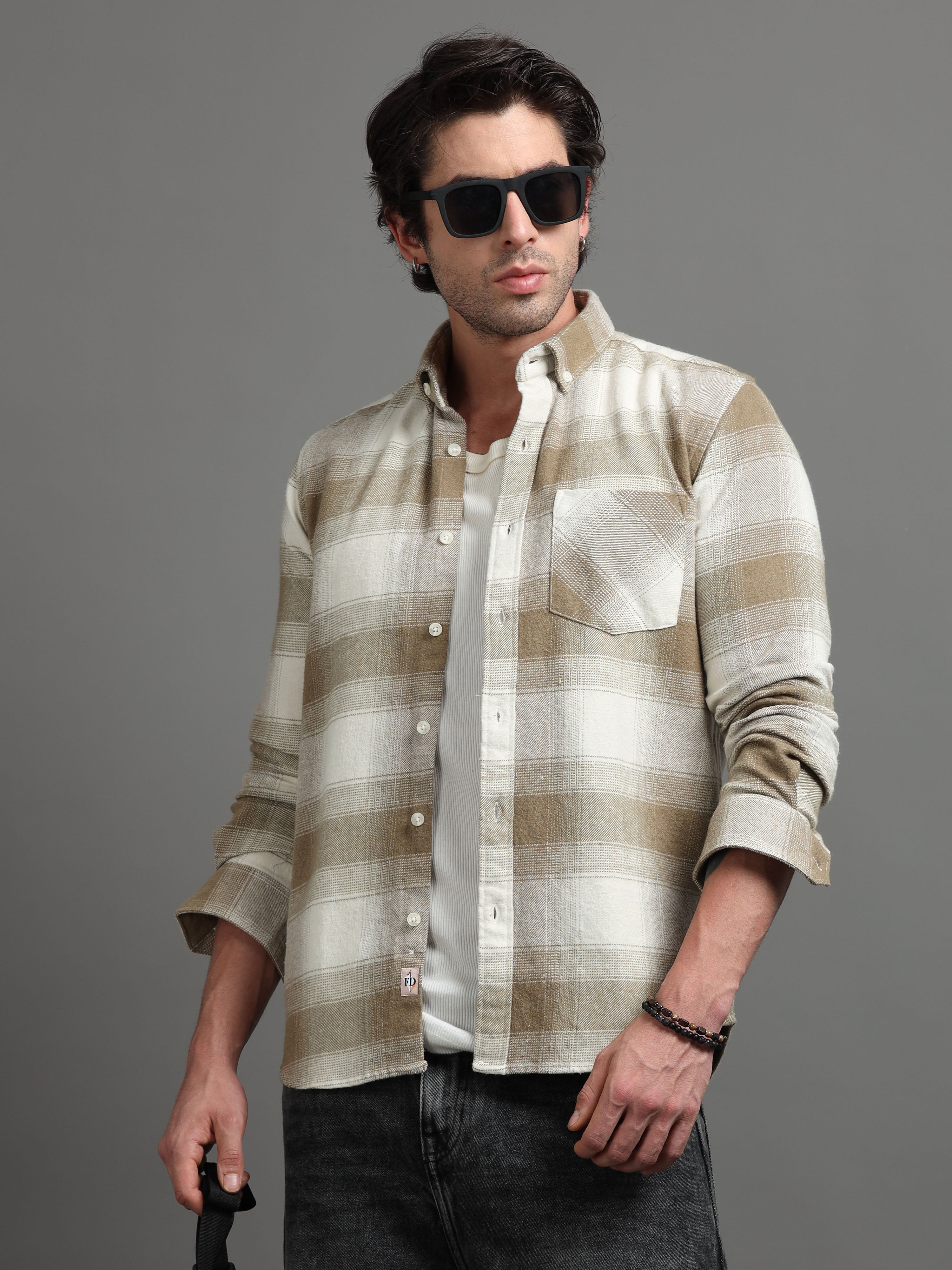 Beige Check Casual Shirt