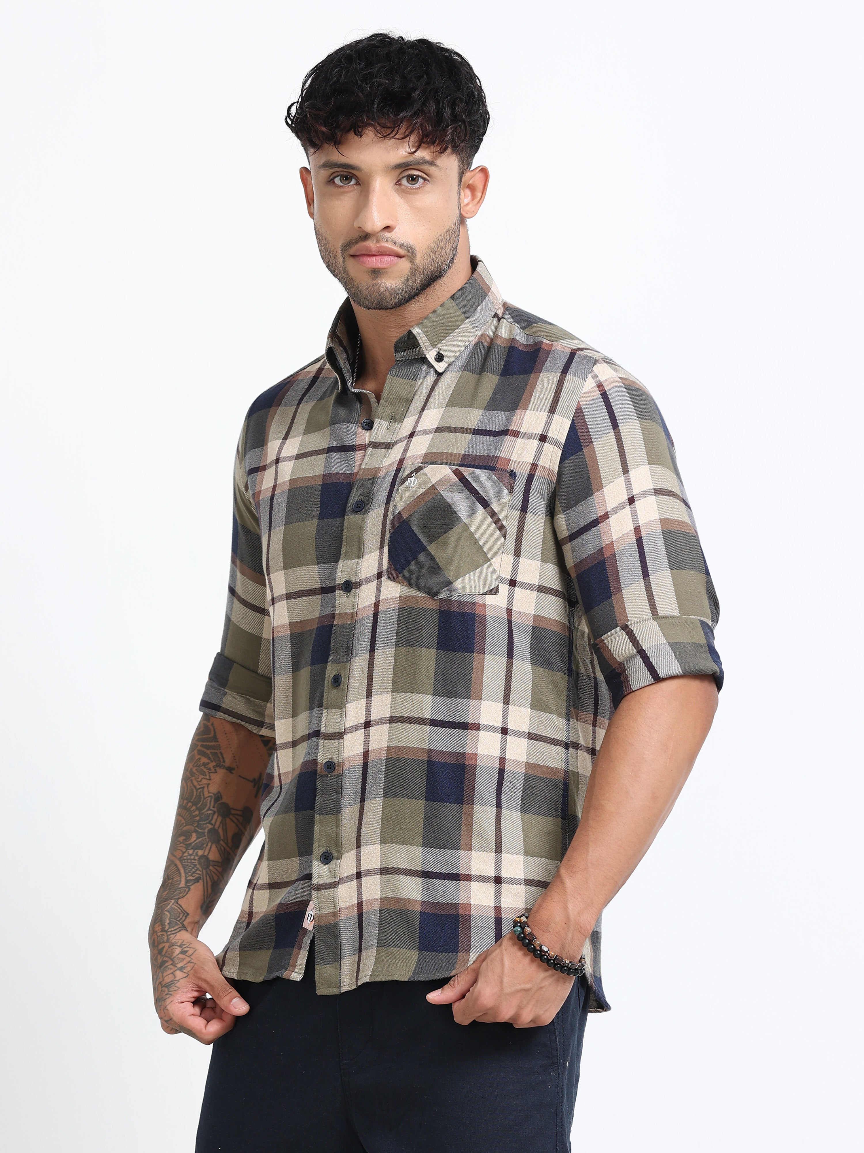 Combat Olive Checked Shirt