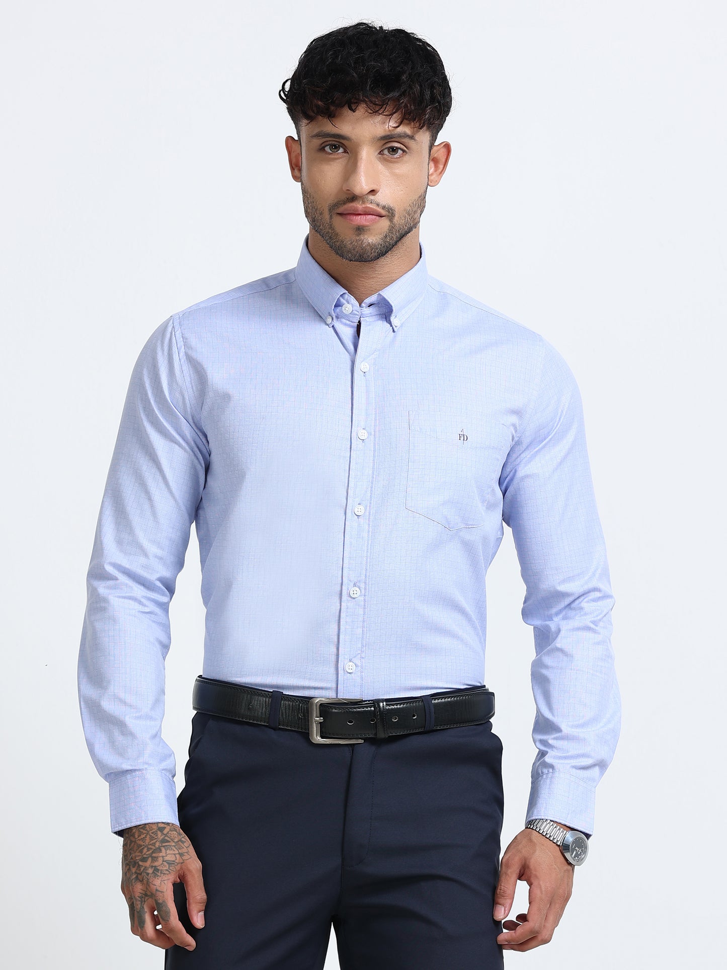 Ice Blue Micro-Check Shirt