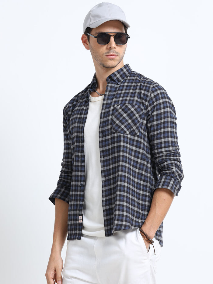 Shadow Blue Grid Pattern Shirt