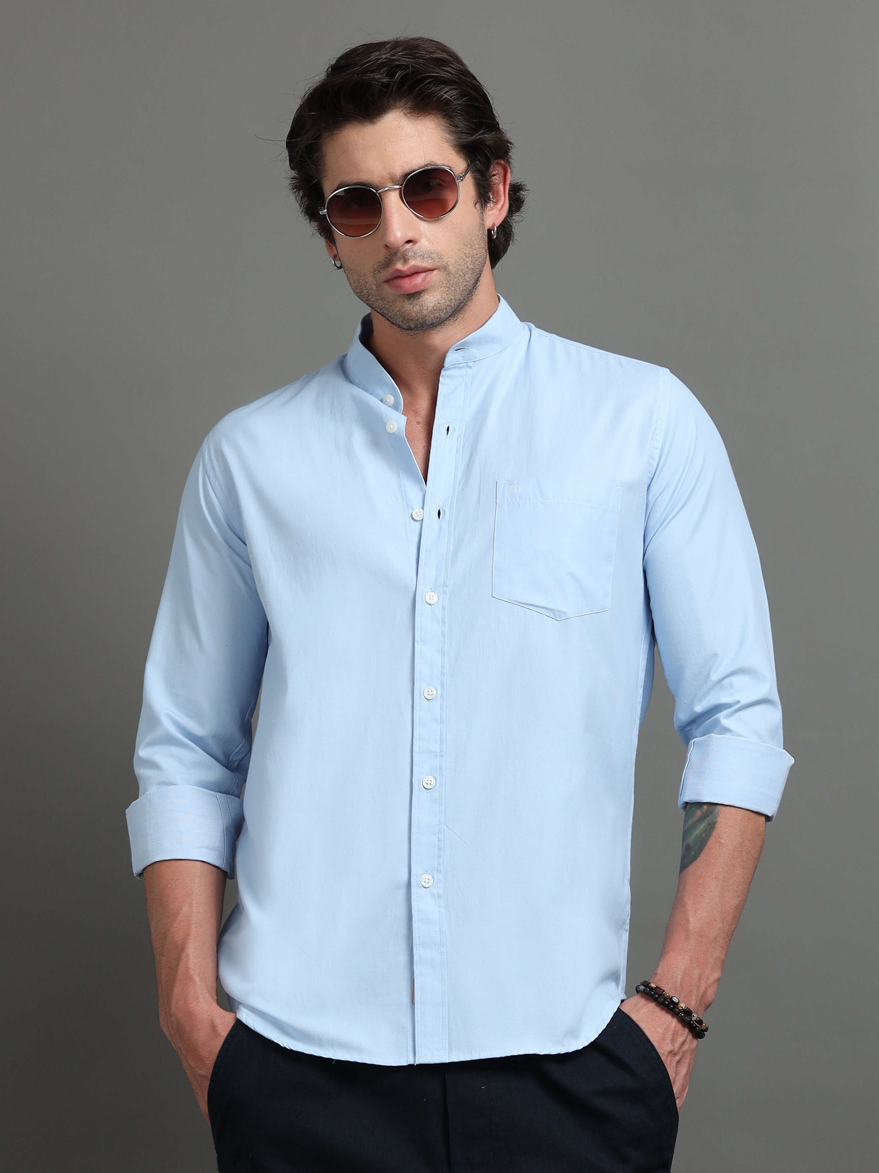 Solid Light Blue Chinese Shirt